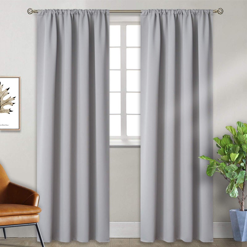 BGment Rod Pocket Blackout Curtains for Bedroom - Thermal Insulated Room Darkening Drapes for Living Room Dining Room Privacy Blinds, 52 x 84 Inch, 2 Panels, Light Grey - Image 1